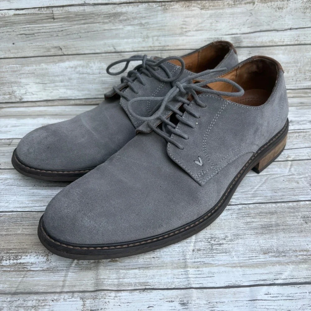 Vionic Graham Derby Shoes Men 11 Grey Suede Lace Up Oxford Orthotic Comfort